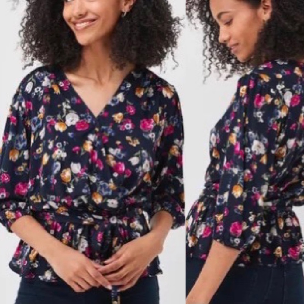 Lauren Ralph Lauren  Floral Jersey Shianeta Blouse top faux wrap size XS X-Small